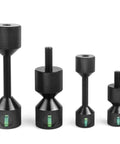Top Tier 4Pcs 1-1/8 Inch Two Hole Flange Alignment Pin Set in Solid Alum 6061 With Built-In Level For Rock-Solid Industrial Locating And Heavy Duty Assembly Jobs Sure To Last, showing various sizes.