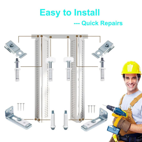 Bi Fold And Sliding Closet Door Repair Kit For Home DIY Use with brackets, pivots, guide wheels, and tools for easy installation
