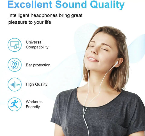Woman enjoying excellent sound quality with 2 Pack USB C Headphones Wired With Microphone And Remote For iPhone 17 16 15 Pro Max iPad Galaxy