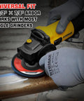 Person using angle grinder with 28 Pack 4 And A Half Inch Flap Discs Type 27 For Angle Grinder Zirconia High Density on metal pipe.