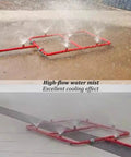 Rock Solid Electric Vehicle Chassis Cooling Setup With Twenty Four Water Mist Nozzles And Quick Hydrant Hookup For Top Shelf Fire Safety And Crush The Heat Battery Protection spraying water mist onto a surface.