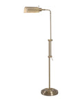Antique Brass Floor Lamp With Adjustable Height And Swivel Head, Classic Mid Century Modern Vibe, 50 Inch Tall, Narrow Base Lighting