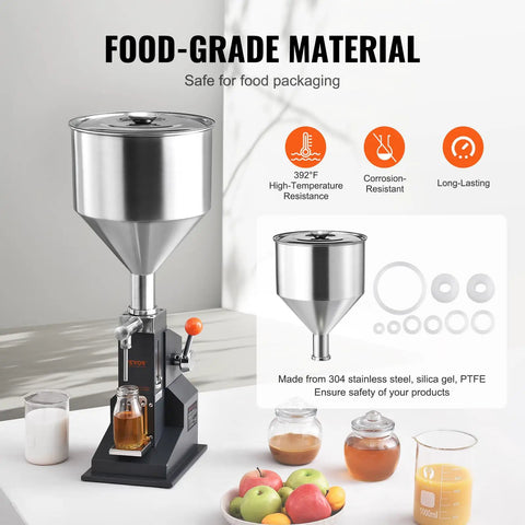Easy Pull Down Manual Liquid Filler With 10 Liter Hopper And Adjustable 5 To 50 Ml Settings For Smooth Bottling Of Juice Shampoo Honey And Hobby Crafts Built Tough And Reliable, showcasing food-grade 304 stainless steel design.