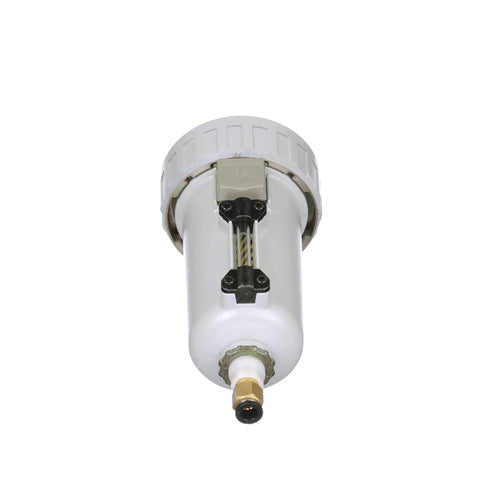 Bottom view of External Water Trap Valve with Automatic Drain for Compressed Air System, 1/2 In NPT Female Ports, Heavy Duty Metal Bowl Sight Glass