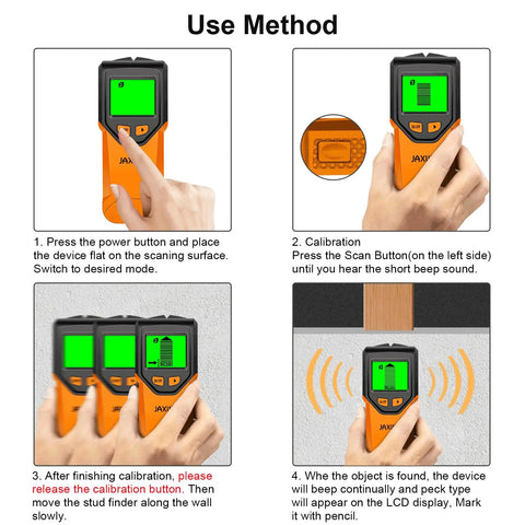 No Hassle Heavy Duty Stud Finder Wall Scanner With Smart Microprocessor And HD LCD Display For Quick Wood Joist AC Wire Metal Pipe Detection Solid Build Orange Finish Makes A Sweet Pick For Your Workbench