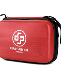 VRIEXSD first aid kit case, red hard-shell EVA with black zipper and carrying strap.