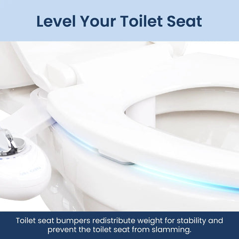 Side view of Universal Non Slip Toilet Seat Bumpers 4 Piece Set With Strong Adhesive installed on a white toilet seat.