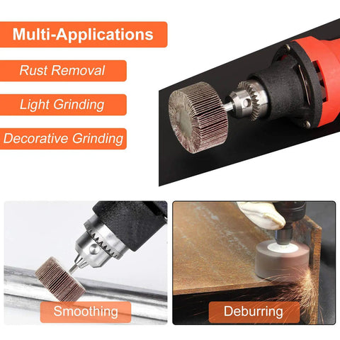 Five Pack 3.15 By 1 By One Quarter Inch Shank Mounted Flap Wheel 80 Grit Aluminum Oxide Abrasive Wheels used on drills
