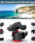 360° panoramic ball head for 72 Inch Travel Tripod and Monopod for Cameras and Mobile Phones with Arca Type Ball Head, supports 13.2 lb