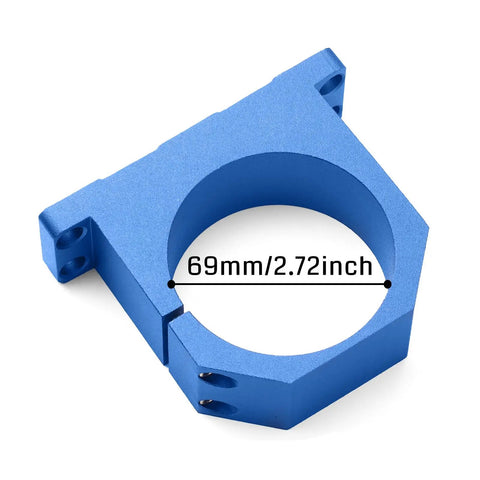 69mm Aluminum Spindle Holder Mount for PROVerXL 4030 V2 2X2 4X4 CNC Router Machines in blue with size indication