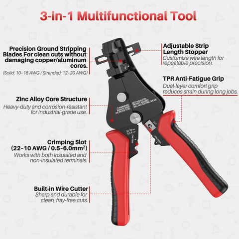 Automatic Wire Stripper 3 In 1 Adjustable Stripper Cutter Easy Grip Crimping Tool For 8 20 AWG Solid And 10 22 AWG Stranded Wires