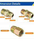 Dimension details of connectors for Tough As Nails 48 Inch Flexible Yellow Coated Corrugated Gas Line Kit For Dryer Stove Range.