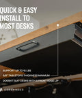 Level Up Your Desk Setup With This Solid Carbon Steel Undermount Drawer Attachment showing easy install under a desk.