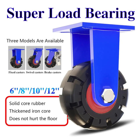 Heavy Duty Garage Casters With Hard As Nails Solid Rubber Tires And Bulletproof Steel Wheel Hub delivering smooth motion for moving furniture.