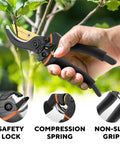 Heavy Duty Bypass Pruning Shears For Garden With Soft Cushion Grip Handle And SK5 High Carbon Steel Blades in use on branches
