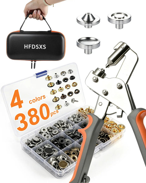 Heavy Duty Pro Grade Snap Fastener Tool Kit With Case And 100 Sets Of 15mm Metal Snaps In Four Colors Plus Silver Screw On Snaps For Leather Tarps Canvas Boat Covers Fabric And DIY Repairs