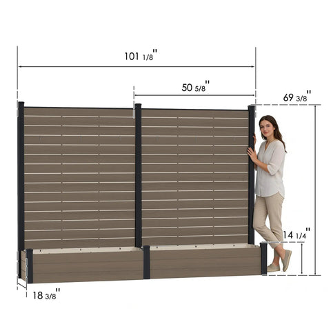 Two Pack Outdoor Privacy Screen With Planter For Patio Or Balcony, Standing 70 Inches Tall By 51 Inches Wide in Beige with Aluminum Frame