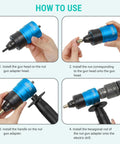 Instructions for using Badass Rivet Nut Drill Adapter For Standard Electric Drills Heavy Duty Nutsert Toolkit in four steps.