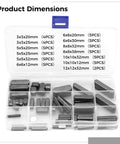 60 Piece Square Key Stock Set With Storage Box For Industrial Equipment Carbon Steel Drive Shaft Keys Keyway Woodruff Keys Heavy Duty Kit For Quick Maintenance And Neat Organization Must Have Handyman Grade, displayed with dimensions and compartments.