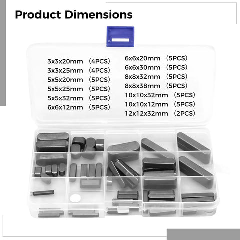 60 Piece Square Key Stock Set With Storage Case For Industrial Equipment Carbon Steel Machine Keys labeled compartments