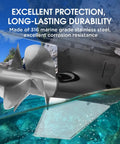 Built Like A Tank 316 Stainless Steel Skeg Guard For MerCruiser Alpha One Gen II Stern Drive with visible propeller and plate