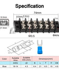 Heavy Duty 6 Circuit Terminal Block Strip dimensions and specifications, 6 way design, 74mm long, dual row layout for clean battery wiring.