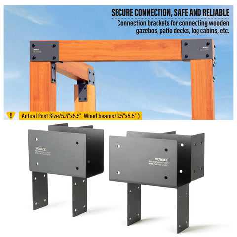4 Pack 4X6 Actual 3.5X5.5 Heavy Duty Stainless Steel Pergola Brackets Corner Post To Beam Connectors For Gazebos, Patios, Decks, And Porches, Wood Post Cap Tie Brackets Dark Gray Outdoor Grade Powder Coated Weatherproof And Rustproof