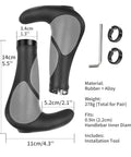 Ergonomic Bike Handlebar Grips With Anti Slip Rubber For MTB Road And Folding Bikes, showing dimensions and installation tool.