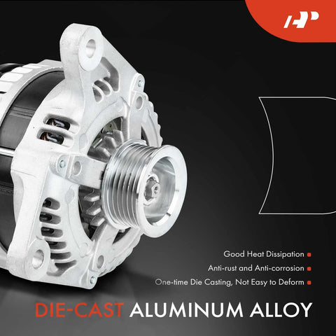 Side view of Heavy-Duty Alternator Fit For Dodge Grand Caravan, Chrysler Town And Country, Jeep Wrangler, die-cast aluminum alloy.