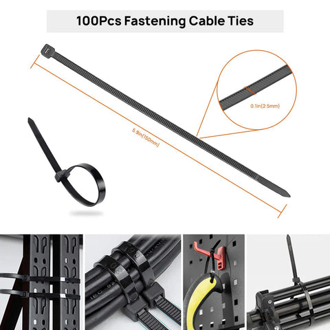 100 black fastening cable ties from Cable Management Kit For TV And Computer Setup With 4 Cable Sleeves 57 Self Adhesive Clips 12 Hanging Strips