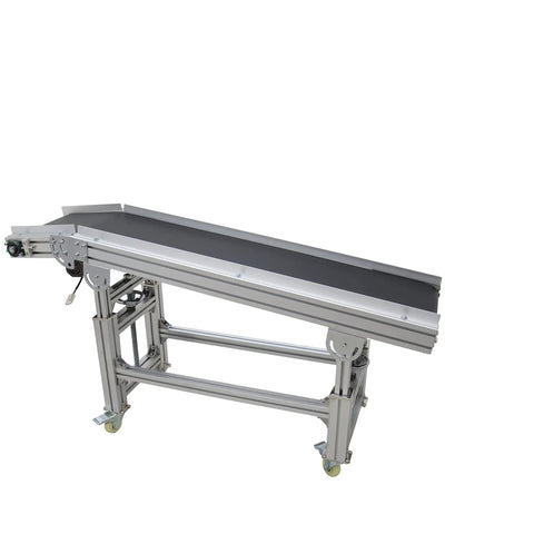 PVC Belt Inclined Conveyor System 59 Inch Long By 11.8 Inch Wide Electric Ramp Conveyor with flat and oblique type black belt