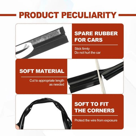 Car Cable Concealer Sleeve Kit With Adhesive Covers for USB and Audio Video Cables features durability, flexibility, and soft material benefits.