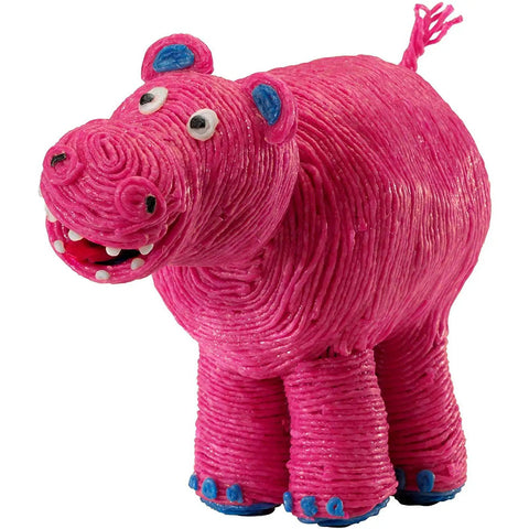 Pink hippo sculpture made from Kids Arts And Crafts Triple Play Pack Non Toxic Waxed Yarn Fidget Toy Reusable Molding Playset.