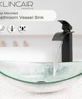 Artistic Tempered Glass Vessel Sink Set With Above Counter Design Round Modern Bowl Matte Black Waterfall Faucet