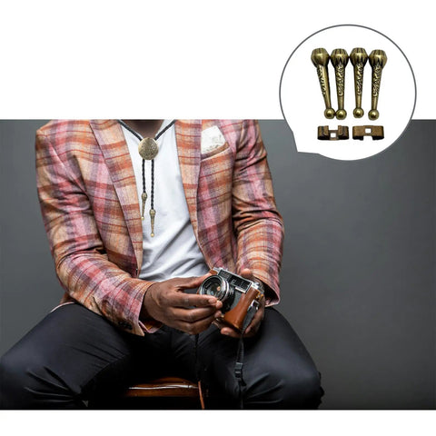 Man wearing bolo tie from Bolo Tie Making Kit With 24 Cord End Findings And 12 Slide Clasps in gold bronze with camera