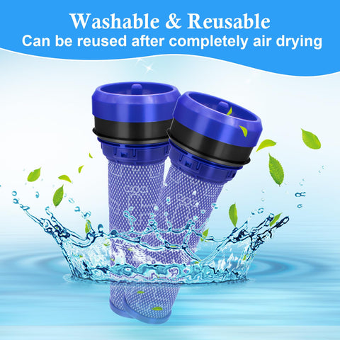 Two Pack Premotor Vacuum Filter Replacement for Dyson DC28 DC37 DC39 DC53 floating in water with reusable design