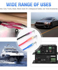 Collage showing Heat Shrink Piggy Back Spade Terminals Assortment Kit For Auto Cars Trucks Boats 22-16 16-14 12-10 AWG