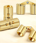 Hidden Brass Barrel Hinges For Wooden Boxes, 180 Degree Opening, Compact Size, Smooth Latching For Craft Projects And Jewelry Boxes, Includes 12 Screws, Six 8mm Screws, shown disassembled and assembled