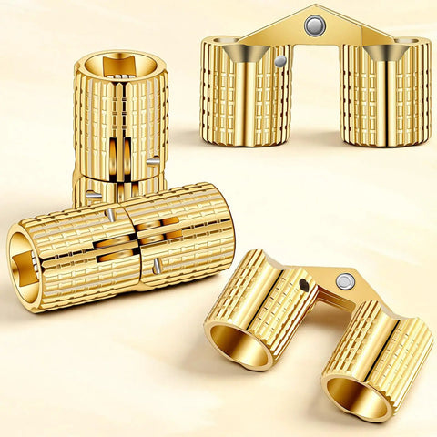 Hidden Brass Barrel Hinges For Wooden Boxes, 180 Degree Opening, Compact Size, Smooth Latching For Craft Projects And Jewelry Boxes, Includes 12 Screws, Six 8mm Screws, shown disassembled and assembled