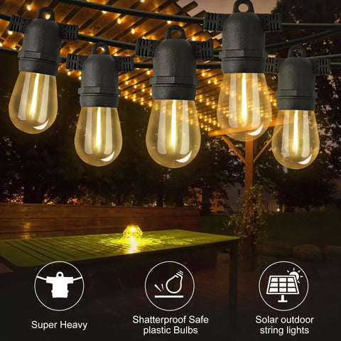 Outdoor Solar String Lights 96Ft 2 Pack With 32 LED Bulbs Waterproof Patio Garden Lights Remote Control 3 Lighting Modes 5 Brightness Levels 4 Timer Settings 2H 4H 6H 8H Easy Auto On At Dusk Ideal For Yard Patio Backyard