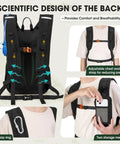 Lightweight Running Hydration Backpack With 2L Water Bladder for Trail Runs and Bike Rides, adjustable straps, back view
