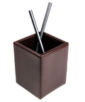 Bonded Leather Pencil Cup for Pens and Pencils, No Brainer Luxury Desk Organizer in dark brown with black pens inside