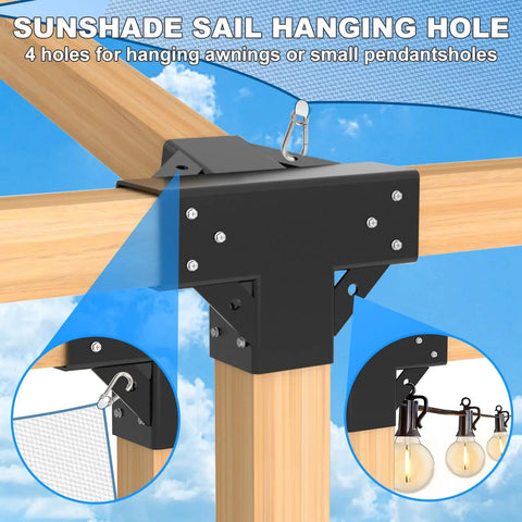 No-Fuss 15 Degree Lean Pergola Kit 4x4 Post Brackets, 4-Way Slanted Roof Brackets, Angled Post Base For Outdoor Wood Beams, DIY Gazebo Carport Sunroom Cabin Hardware Kit