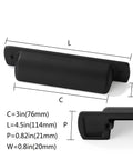 Diagram of Six Pack Matte Black Cup Drawer Pulls 3 Inch Center To Center Cabinet Hardware with dimensions and measurements.