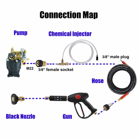 Adjustable Downstream Chemical Injector Kit For Pressure Washer With 3/8 Inch Quick Connector Soap Injector 10 Ft Tubing Filter And Black Soap Nozzle Plus Up To 3200 PSI