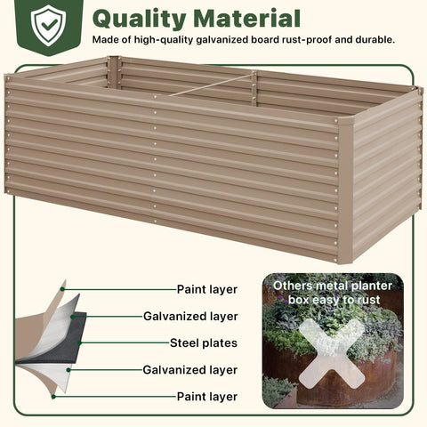 Galvanized Raised Garden Bed Kit For Vegetables Flowers And Herbs Tall Metal Garden Bed With Tools Gloves Plant Labels Brown 6x3x2 Ft Deep 2 Ft Soil Capacity showing material layers