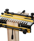 Professional Dovetail Jig 12 Inch Width With Router Bit Half Blind Template on workbench showing precise joinery features.
