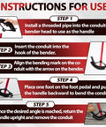 Heavy Duty 3/4 Inch Conduit Bender For Emt Imc And Rigid Pipe shown with step-by-step instructions for use.
