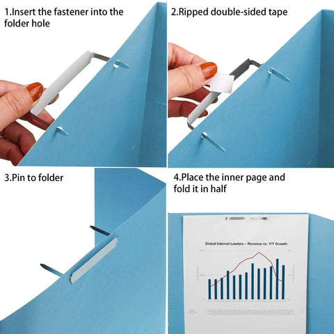 Step-by-step guide for using Heavy Duty Self Adhesive Ring Binders with Solid Steel Fasteners for file organization.