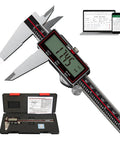 Wireless Digital Caliper 8 Inch Stainless Steel Pro Grade Measuring Tool With Data Output And Excel Sync shown with packaging